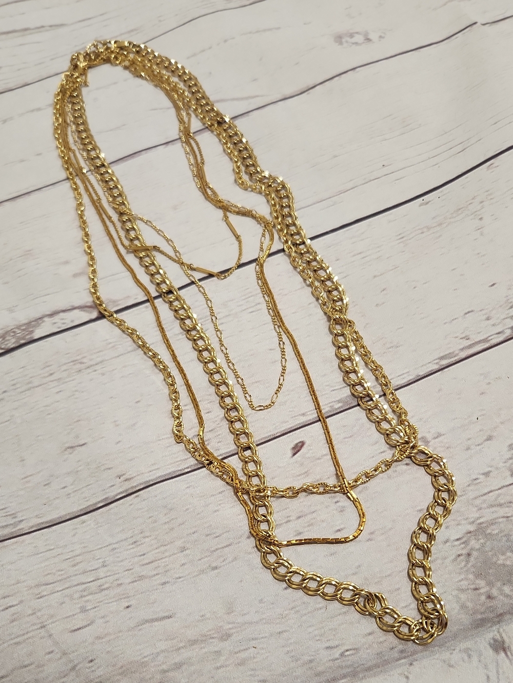 Set Of 5 Gold Tone Necklaces
